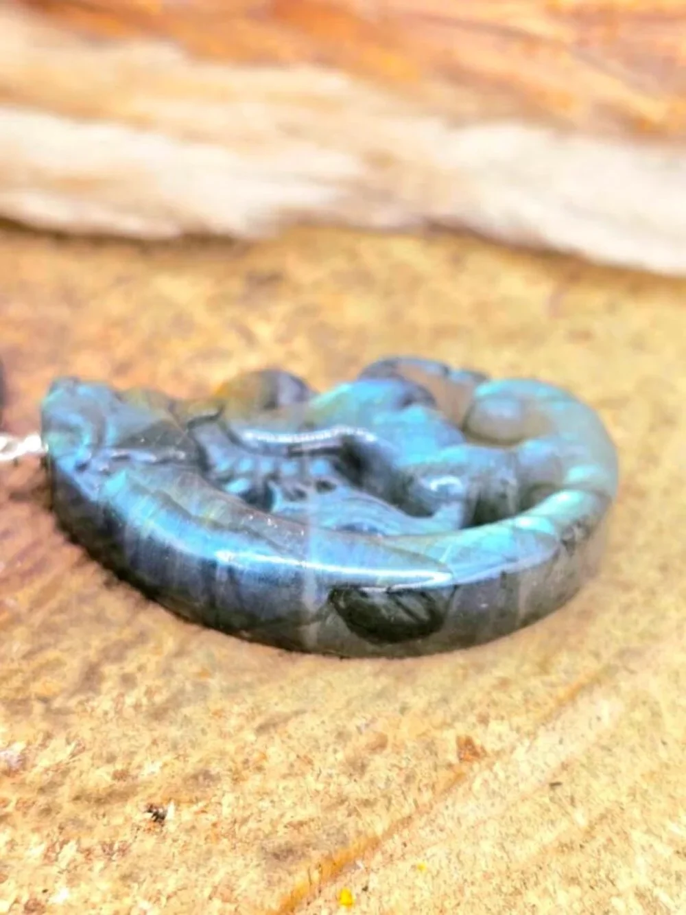Nature Labradorite Horse And Dragon Pendant Necklace